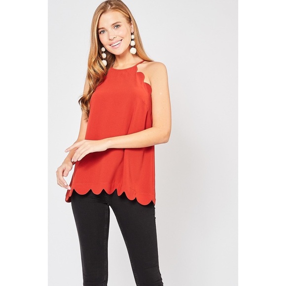 High Neck Scalloped Trim Sleeveless Top - Picture 5 of 8